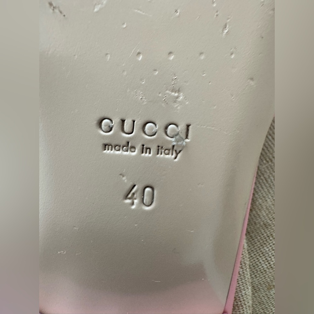 Gucci Pink GG Canvas Slide Sandals with Gold Double G Accent - Picture 10 of 15